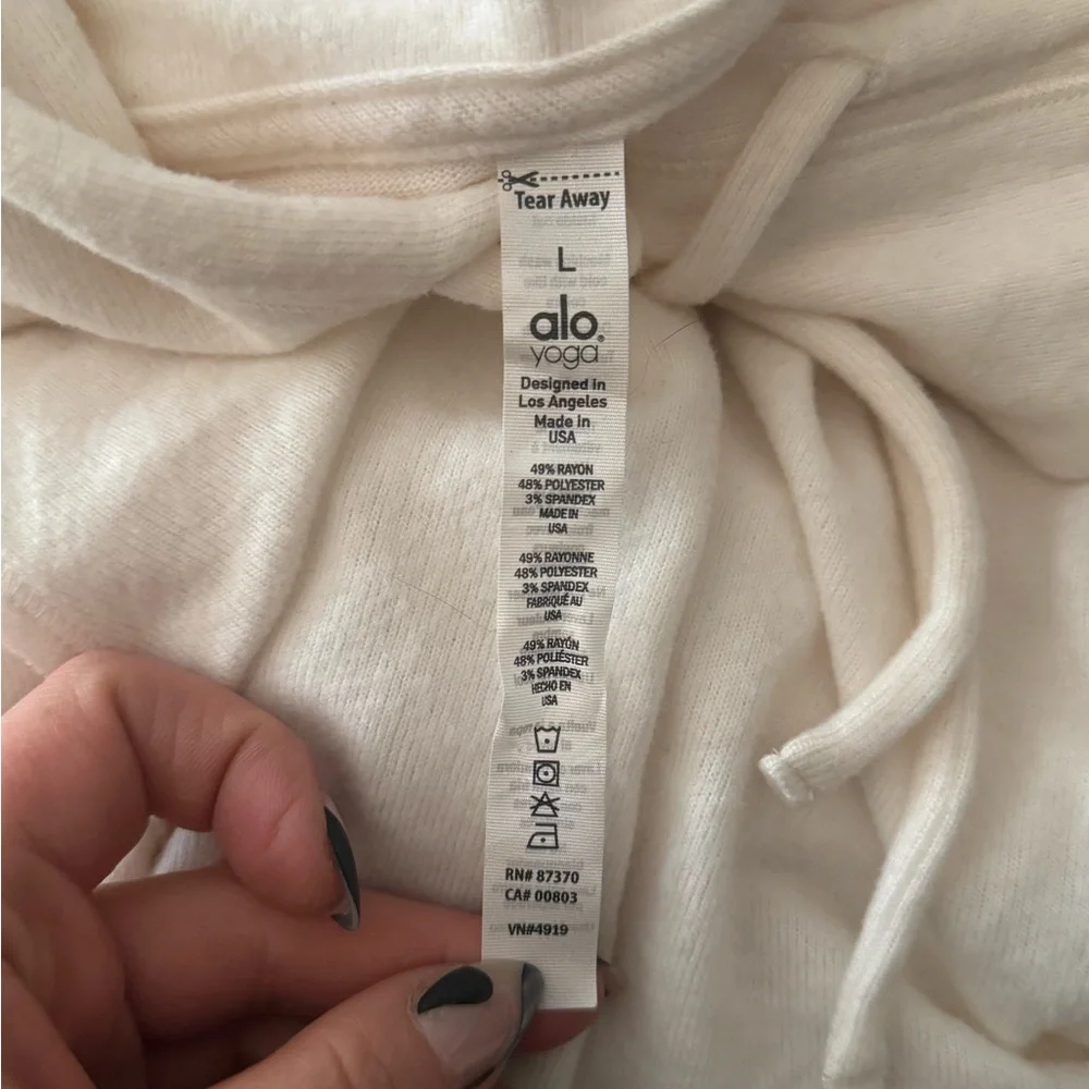 Alo Yoga Soho Hoodie Ivory Cream Sz L | Alolux Soft Minimal No Pocket - Picture 6 of 6
